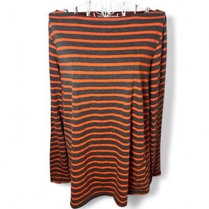 Trina Turk Women's M Cotton Striped Knit Top Long Sleeve Boatneck Orange Grey